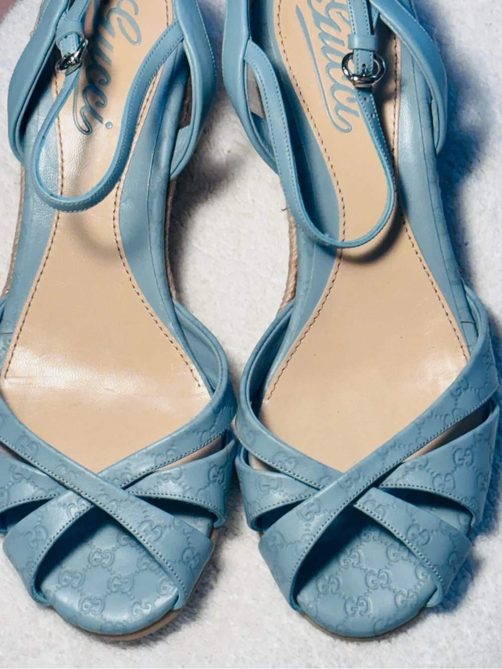 Gucci Blue GG Espadrille Wedge Sandals – Authentic